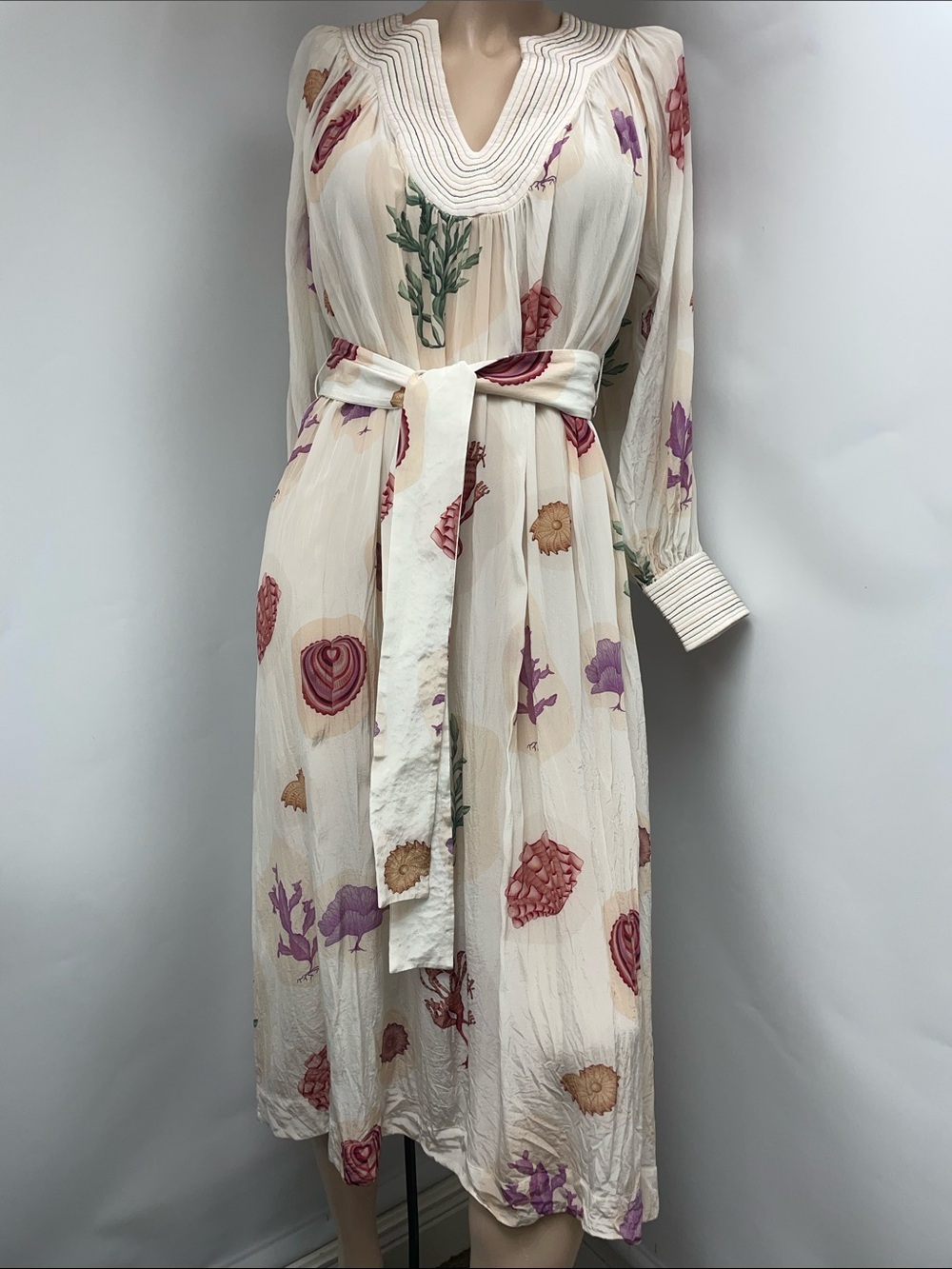 Carolina K Cream Floral Belted Maxi Dress, Size M